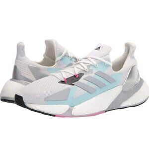 adidas Women’s White, Light Blue & Gray Running Sneakers with Pink Accent